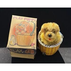 Vintage Japan Mechanical Play Puppy Windup Puppy in Original Box -TO1